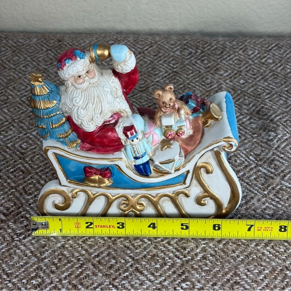 Vtg Christmas Kurt Adler Santa Sleigh Ceramic Music Box 1990 Decor Gift Work EUC